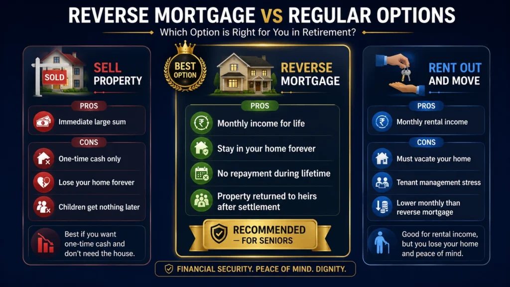 Reverse Mortgage vs Regular Rent Out vs Sell Property Comparison